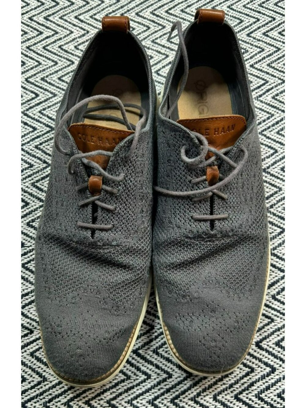 Cole Haan Mens Original Grand Wingtip Oxfords Gray Knit US 11 Lightweight Pre-Ow